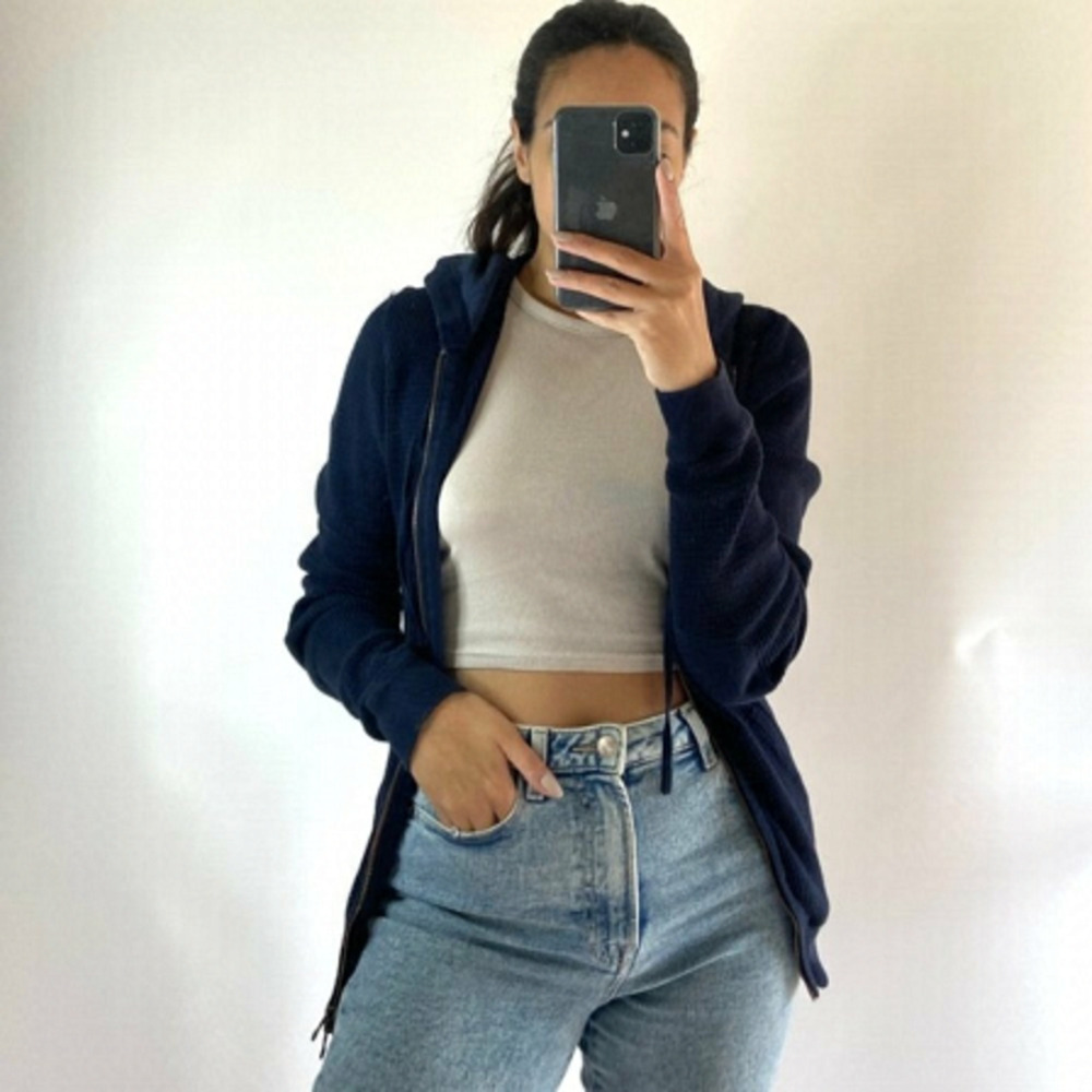 vince Waffle knit navy hooded jacket